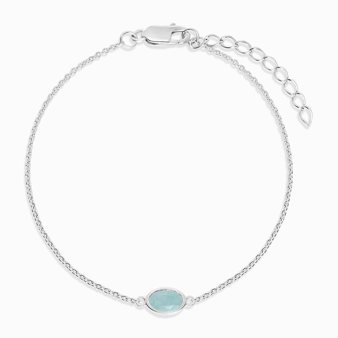 Sølv armbånd med blå sten Aquamarine. Armbånd med March birthstone Aquamarine.