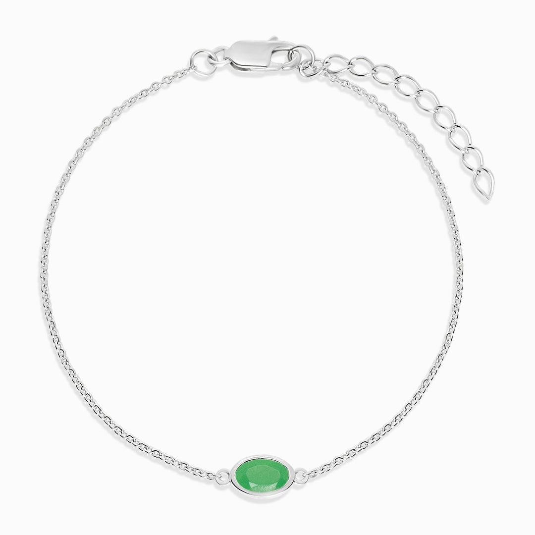 Armbånd med May birthstone Chrysoprase i sølv. Krystalarmbånd med ægte ædelsten Chrysoprase som har en grøn farve.