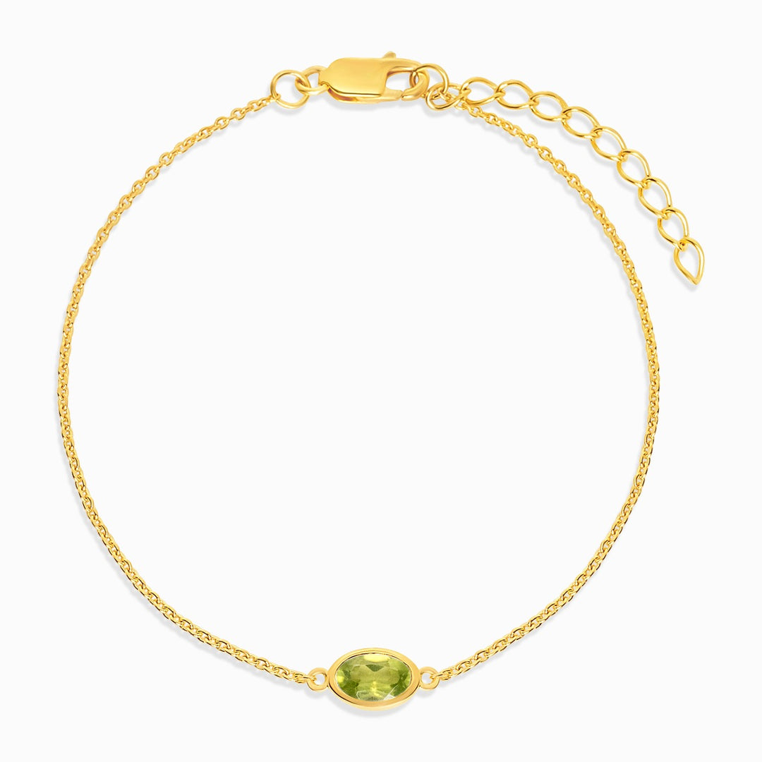 Armbånd med grøn krystal Peridot i guld. Ædelstensarmbånd med Peridot i guld.