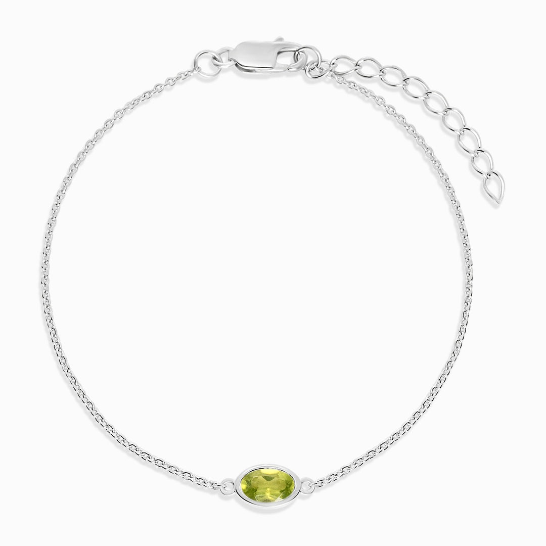 Krystalarmbånd med grøn Peridot ædelsten. Sølvarmbånd med grøn sten Peridot.