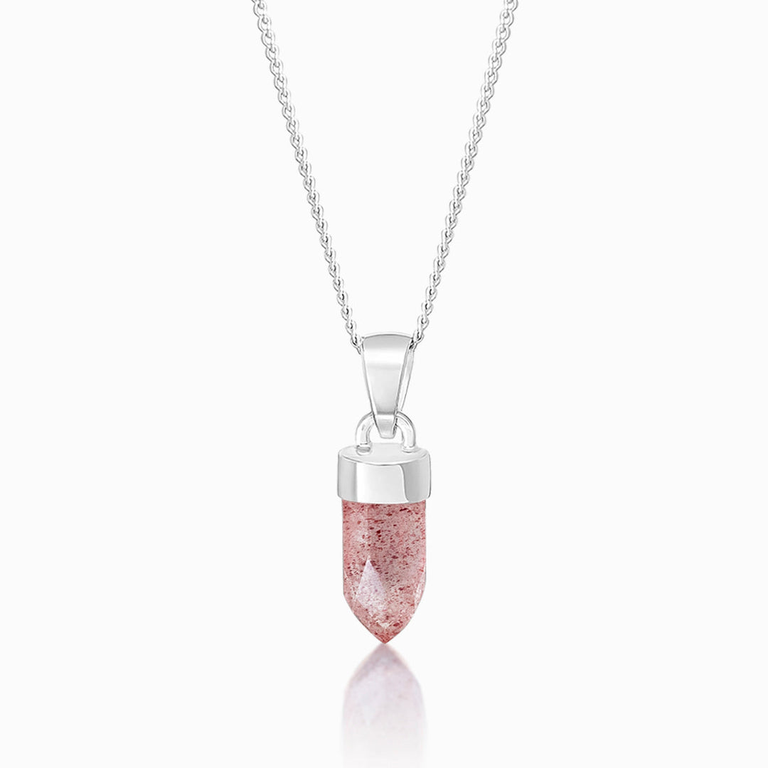 Necklace with mini point in Strawberry Quartz.